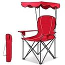 S AFSTAR Folding Camping Chair with Canopy, Portable Lawn Beach Canopy Chair with Cup Holder & Carry Bag, Load Bearing Up to 265LBS, Folding Chair for Outside Outdoor Travel Hiking Fishing (Red)