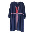 Old Navy Women's Boho Dress Size L Blue Embroidered 100% Rayon Lined Crinkle