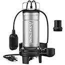 Aquastrong 1HP Sewage Grinder Pump, Stainless Steel, 115V Automatic Float Switch, Submersible Effluent/Sump Pump for Sump Basin, Basement Residential Sewage, 2'' NPT Discharge