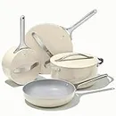 Caraway Nonstick Ceramic Cookware Set (12 Piece) Pots, Pans, Lids and Kitchen Storage - Non Toxic, PTFE & PFOA Free - Oven Safe & Compatible with All Stovetops (Gas, Electric & Induction) - Cream