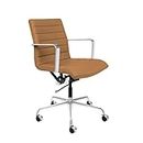 Laura Davidson Furniture SOHO II Ribbed Office Chair - Mid Back Desk Chair, Ergonomically Designed with Arm Rest & Swivel, Made of Faux Leather, Tan