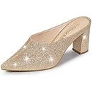 Allegra K Women's Pointed Toe Chunky Heels Glitter Slide Mules Gold US 7/UK 5/EU 37.5