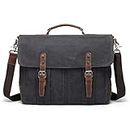 Mens Briefcases Messenger Bag Vintage Leather Waxed Canvas Waterproof Shoulder Bag for 15.6 Inch Laptop Bag Extra Large Capacity Attache Case Dark Grey, Dark Grey, Extra-Large