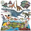 Oriate Dinosaur Dominion Toys w/ Large Play Mat, Realistic Mosasaurus Figure Playset for Kids Toys 3-5 5-7 Including T-Rex, Spinosaurus, Carnotaurus, 45 PCS Gifts for Boys &Girls Create a Dino World