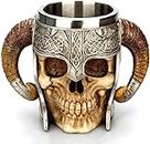 LOVEWEE Stainless Steel Skull Mug Viking Drinking Cup Skeleton Resin Beer Stein Tankard Coffee Mug Tea Cup Halloween Bar Drinkware Gift