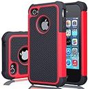 Jeylly iPhone 4S Case, iPhone 4 Cover, Shock-Absorbing Hard Plastic Outer + Rubber Silicone Inner Scratch Defender Bumper Rugged Hard Case Cover for Apple iPhone 4/4S, Red