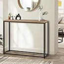 Oikiture Console Table Hallway Entryway Table with Metal Frame Black and Wood