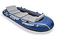 Intex Excursion 5 Person Inflatable Heavy Duty Rafting and Fishing Boat Set with 2 Aluminum Oars, High Output Air Pump, and Carry Bag for Lakes and Mild Rivers, Blue