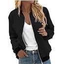 Bests Deals On Amazon Today Prime Clearance Bomber Jacketfor Women Lightweight Zip Up Windbreaker Jackets Long Sleeve Casual Fall Tops Coat With Pockets, Black, Large