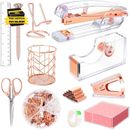 Rose Gold Office Supplies and Accessories, Acrylic Stapler, Staple Remover, Tape