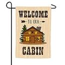 CZQHFLAU Welcome to Our Cabin Farmhouse Yard Outdoor Decoration Jute Garden Flag 12.5 x 18 Inch Double Sided