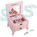 Ballerina Musical Jewelry Box with Mirror for Girls，Pink Kid's Jewelry Storage Music Box,Children's Jewelry organizer Music Jewelry Chest