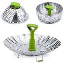 Stainless Steel Expandable Steamer Basket , Collapsible Steam Cooking Insert For Steaming Food, Vegetable, Compatible With Instant Pot 3 6 8 Qt, Pressure Cooker, 5-9 Inch Adjustable Fits Any Size Pan (9 inch)