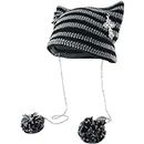 Y2k Beanies Crochet Knitted Cat Hats Goth Cross Devil Hat Striped Alt Emo Accessories Grunge Y2k Aesthetic Clothes (Gray,One Size)