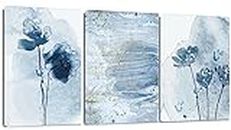 Artscope 3 Teilig Abstract Leinwandbilder mit Blaue und Goldene Aquarellmalerei Motiv Kunstdruck - Moderne Wandbild für Badezimmer Wohnzimmer Wanddekoration - 30 x 40 cm