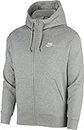 Nike M NSW Club Hoodie FZ BB Sweatshirt, Hombre, dk Grey Heather/Matte Silver/(White), S
