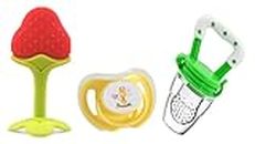 Manan Shopee Baby Fruit Nibbler Baby Silicone Teether and Baby Pacifier 6-18 Months with Cap | Baby Nipple Pacifier| Baby Soother 6-18 Months - Combo Pack of 3 (Multicolors_5)