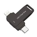 BEIMI USB Memory Stick for iPhone Flash Drive 128G Photo Stick 128G and Android USB C Thumb Drive 2in1 External Storage for iPhone 15 USB C Devices Pad Pro Air Mac-Book Pro and Computers Black 128G