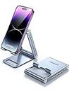 UGREEN Cell Phone Stand Adjustable Aluminum Mobile Phone Holder for Desk Compatible with iPhone 15 Pro Max 14 13 12 11 X 8 Plus 6 7 6S, Samsung Galaxy S23 S22 S21 S20 S10 S9 Smartphone Foldable Blue