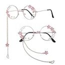 Kawaii Glasses Cute Pink Sakura Cosplay Metal Frame Accessories Eyeglasses for Women Girl, Pink, One Size