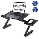 DIVY S 06 Adjustable Laptop Stand with Dual Cooling Fans and Detachable Mousepad Tray, Aluminium + ABS Material, Perfect Portable Table for Use on Bed, Couch, Sofa, Desk
