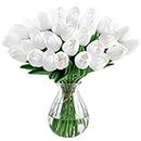 IVITA 10 Pcs Tulips Artifical Flowers Real Touch Faux Tulip Stems PU Tulip Bouquet for Home Office Easter Spring Wreath Wedding Centerpiece Floral Arrangement Cemetery Table Décor (White)