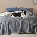 Bedsure Waterproof Blanket for Bed - Sherpa Fleece Waterproof Dog Blankets for Large Dogs, Pet Blankets for Bed/Couch/Dog Crate, Soft Plush Reversible Furniture Protector, Queen Size, 90"x86", Grey