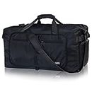Fmeida 65L Travel Duffle Bag, Foldable Weekender Bag with Shoe Compartment, 24" Sac de Voyage, Waterproof Gym Bags for Men Women, Large Overnight Duffel Bag, Tear-Resistant Sac de Sport Homme (Black)