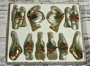 10 Vintage Christmas Tree Musical Instrument Festive Ornaments Red Green Ribbon