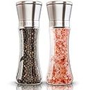 Beautiful Stainless Steel Salt and Pepper Grinder Set - Two 6 oz Refillable Salt & Pepper Shakers with Adjustable Coarse Mills - Easy Clean Ceramic Grinders with BONUS Silicone Funnel & Cleaning Brush