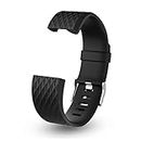 CellFAther® Replacement Wristband Strap compatible for Fitbit Charge 2 & HR (Black-Diamond Design)