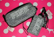 Victoria's Secret PINK Marl Grey/White Logo Lanyard/ID Wallet/Pencil Makeup Case