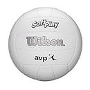 Wilson AVP Soft Play Volleyball - Official Size, White, 18-Panel, Machine-Sewn Construction, Butyl Rubber Bladder, Sponge-Backed Synthetic Leather Cover, Ideal for Ages 13 and Up