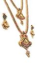 AFJ GOLD Copper Gold Plated and Ruby Long Necklace Haram Set for Women & Girls (Yellow)