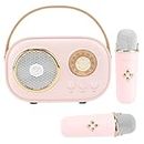 Aresrora Mini Karaoke Machine for Kids,Portable Bluetooth Speaker with 2 Wireless Microphone,Toys for Girls Boys Gifts,Retro Speaker Set Stereo Sound Enhanced Bass for Home Party Birthday (Pink)