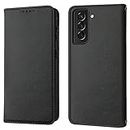 LANJLM Wallet Case for Samsung Galaxy S21 Phone Cases Premium Leather PU Flip Cover Magnetic Shockproof Closure Book Design with Kickstand Feature & Card Slots Galaxy S21 Case - Black