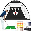 Golf Practice Hitting Net 10x7 Ft with Swing Training Targets and Carry Bag, Golf Foldable Net for Kids Adult Indoor Outdoor Home Backyard Sports (10x7.0ft with 3 Holes)