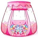Pop Up Princess Tent with Colorful Star Lights, Toys for 1 2 3 Year Old Girl Birthday Gift, 12-18 Months Baby Girl Toys, Foldable Ball Pit with Carrying Bag, Indoor&Outdoor Play Tent for Kids