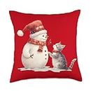 Abbigliamento, Accessori e Idee regalo per Natale Playing with Snowman-Cat Christmas Friendship Throw Pillow, 18x18, Multicolor