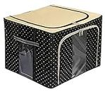 Amazon Brand - Solimo Foldable Printed Underbed Storage Box with Metal Frame Support, 24L, Black, Set of 1