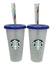 Starbucks Plastique Lot de 2 gobelets à confettis réutilisables avec paille rayée arc-en-ciel 709,8 ml
