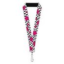 Buckle-Down Lanyard, Checker and Stars Black/White/Pink, 22 Inch Length x 1 Inch Width