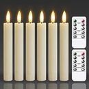 Mavandes 6.4 Inches Plastic LED Taper Candles with Remote and Timer,Ivory Flameless Battery Operated Flickering Candlesticks,Pack of 6 Flameless 0.78” Diameter 3D-Wick Tall Window Candles,Long-Lasting