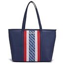 Nautica Top Handled PU Tote Bag For Women | Spacious Compartment with Zipper | Handbag For Women | Shoulder Strap | Idle Size, Navy Blue