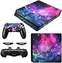 eXtremeRate Full Set Faceplate Skin Decals Stickers and 2 Led Lightbar for Playstation4 Slim/for PS4 Slim Console & 2 Controller Decal Covers for PS4 - Shining Galaxy