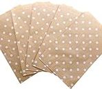 N'icePackaging 50 Qty 6" x 9" Decorative Flat Paper Gift Bags - White Polka-Dot on Brown Kraft Bags - For Sales/Treats/Parties Cookies/Gifts