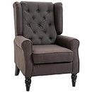 HOMCOM Fabric Accent Chair, Button Tufted Armchair, Modern Living Room Chair, Wingback Chair with Wood Legs, Rolled Arms, Thick Padding for Bedroom, Brown
