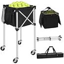 ITHWIU Foldable Tennis Cart Holds 180 Balls Wheeled Tennis Ball Hopper Sports Teaching Carts with Storage Bag, Light Auminum Alloy