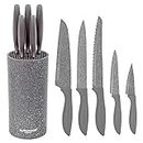 Blackmoor 66919 5-Piece Knife Set / Comes with Freestanding Storage Block / Stainless Steel Knives / Non-Stick Grey Marble Coating / Easy Clean / Modern & Stylish Kitchen Accessory