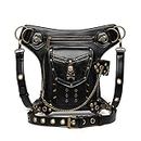 Steampunk Waist Bag Fanny Pack Thigh Holster Purse Gothic Leather Shoulder Crossbody Hiking Chain Messenger Bag, Y096-A, M